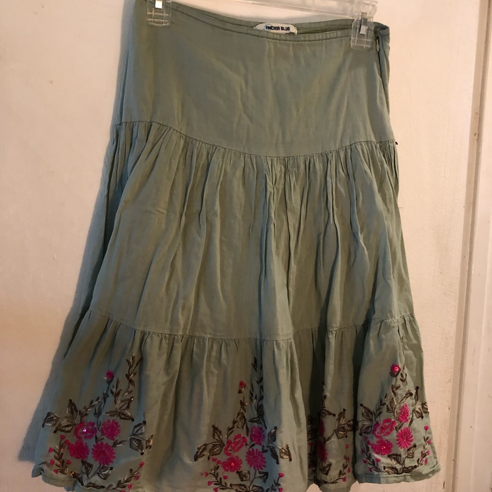 “Vintage” Anchor Blue Bohemian Flowing Skirt Embroidered